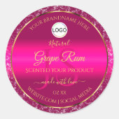 ピンクの金ゴールドロゴとイニシャルグリッター製品ラベル ラウンドシール (正面)
