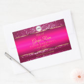 ピンクの金ゴールドロゴとイニシャルグリッター製品ラベル 長方形シール (封筒)