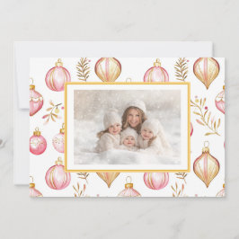 ピンクの金ゴールドヴィンテージオーナメント写真クリスマスカード シーズンカード