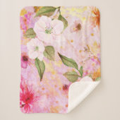 ピンクの金ゴールドヴィンテージフローラ水色スクリプトスタイリッシュ シェルパブランケット (正面)