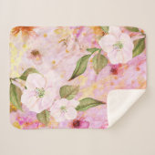 ピンクの金ゴールドヴィンテージフローラ水色スクリプトスタイリッシュ シェルパブランケット (正面(横))