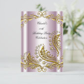 ピンクの金ゴールド任意の年齢エレガントな誕生日パーティーフローラ 招待状 (スタンド正面)