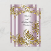 ピンクの金ゴールド任意の年齢エレガントな誕生日パーティーフローラ 招待状 (正面/裏面)