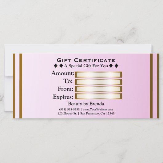 ピンクの金ゴールド光沢のあるグラムモノグラムギフト証明書 (裏面)