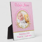 ピンクの金ゴールド写真とベビー誕生情報プレート フォトプラーク (側面)