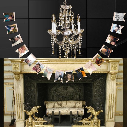 ピンクの金ゴールド写真の卒業または記念日パーティー バンティングフラッグ