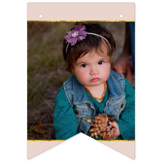 ピンクの金ゴールド写真の卒業または記念日パーティー バンティングフラッグ (第1の旗)