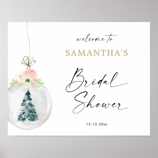 ピンクの金ゴールド冬のブライダルシャワー歓迎サイン ポスター (正面)