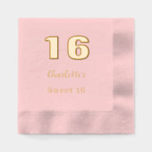 ピンクの金ゴールド名エレガントな誕生日パーティー 箔ナプキン (正面)