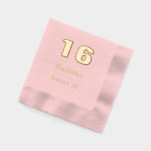 ピンクの金ゴールド名エレガントな誕生日パーティー 箔ナプキン (左)