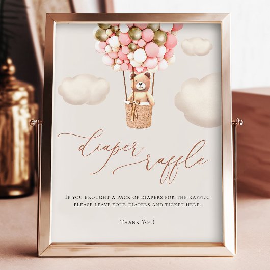 ピンクの金ゴールド女の子が気球おむつラッフルサイン フォトプリント           