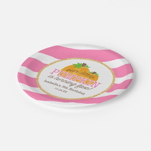 ピンクの金ゴールド少しカボチャ女の子の第5誕生日 ペーパープレート (アングル)