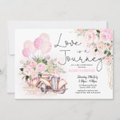 ピンクの金ゴールド愛は旅の旅行ブライダルシャワー 招待状 (正面)