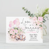 ピンクの金ゴールド愛は旅の旅行ブライダルシャワー 招待状 (スタンド正面)