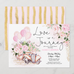 ピンクの金ゴールド愛は旅の旅行ブライダルシャワー 招待状