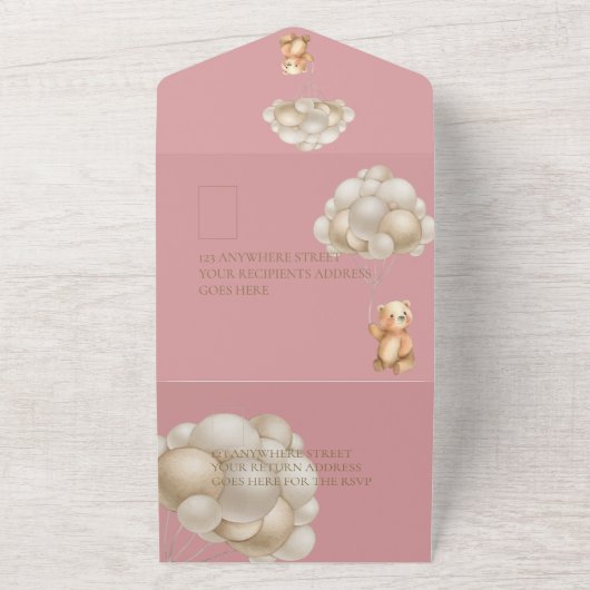 ピンクの金ゴールド我々は赤ちゃんシャワーを待つことができる オールインワン招待状 (外側)