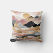 ピンクの金ゴールド抽象芸術山の風景 クッション (正面)