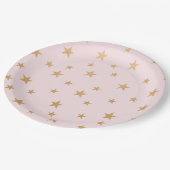 ピンクの金ゴールド星きらびやかな赤ちゃんシャワーデコル ペーパープレート (アングル)