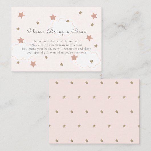 ピンクの金ゴールド星と雲Please Bring a Book エンクロージャーカード (正面/裏面)