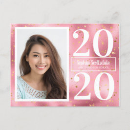 ピンクの金ゴールド星写真卒業発表 インビテーションポストカード