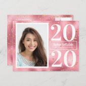 ピンクの金ゴールド星写真卒業発表 インビテーションポストカード (正面/裏面)