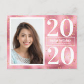 ピンクの金ゴールド星写真卒業発表 インビテーションポストカード (正面)