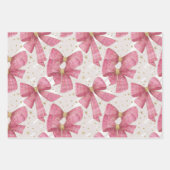 ピンクの金ゴールド格子弓クリスマス ラッピングペーパーシート (正面3)