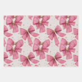 ピンクの金ゴールド格子弓クリスマス ラッピングペーパーシート (正面2)