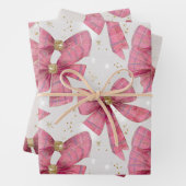 ピンクの金ゴールド格子弓クリスマス ラッピングペーパーシート (インサイチュ)