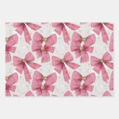 ピンクの金ゴールド格子弓クリスマス ラッピングペーパーシート (正面)