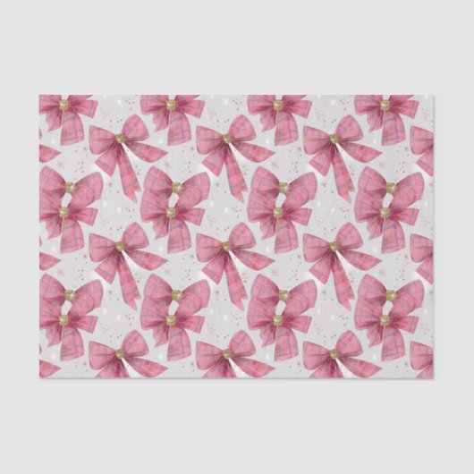 ピンクの金ゴールド格子弓クリスマス 薄葉紙 (正面)