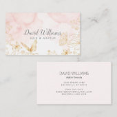 ピンクの金ゴールド植物美術用液体水彩 名刺 (正面/裏面)