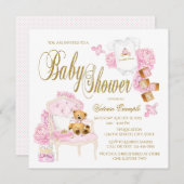 ピンクの金ゴールド水カラーベビーシャワー招待状 招待状 (正面/裏面)