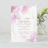 ピンクの金ゴールド水色のフローラ牡丹は日付を保存 セーブザデート (スタンド正面)