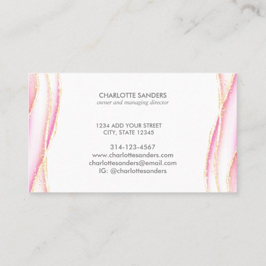 ピンクの金ゴールド水色シックモダンタイポグラフィ 名刺 (裏面)