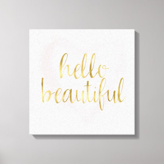 ピンクの金ゴールド水色ハートこんにちは美しい キャンバスプリント (正面)