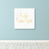 ピンクの金ゴールド水色ハートこんにちは美しい キャンバスプリント (インサイチュ (ウッドフロア))