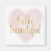 ピンクの金ゴールド水色ハートこんにちは美しい マグネット (正面)