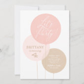 ピンクの金ゴールド水色バルーンガールバースデーパーティー 招待状 (正面)