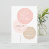 ピンクの金ゴールド水色バルーンガールバースデーパーティー 招待状 (スタンド正面)