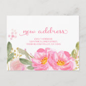 ピンクの金ゴールド水色フローラの新しいアドレスを移動 案内ポストカード (正面)