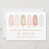 ピンクの金ゴールド水色ポプシクルガールバースデーパーティー 招待状 (正面)