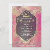 ピンクの金ゴールド水色幾何学的なキンセアニラ 招待状 (正面)