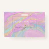 ピンクの金ゴールド液体スワールレインボーマーブル バッジ (正面)