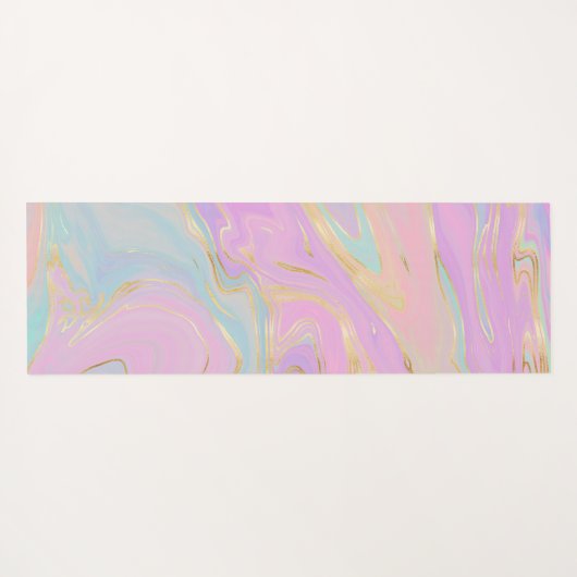 ピンクの金ゴールド液体スワールレインボーマーブル ヨガマット (裏面(横))