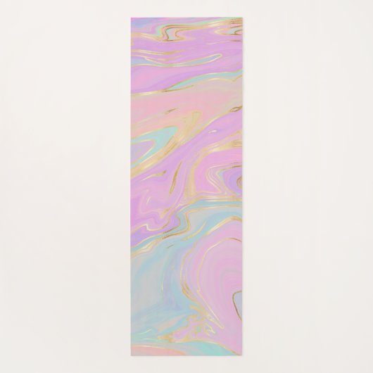 ピンクの金ゴールド液体スワールレインボーマーブル ヨガマット (裏面)