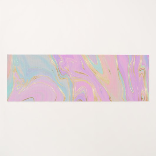 ピンクの金ゴールド液体スワールレインボーマーブル ヨガマット (正面(横))