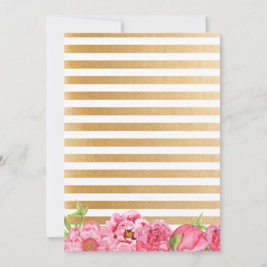 ピンクの金ゴールド牡丹ベビーシャワーありがとう 招待状 (裏面)