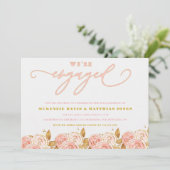 ピンクの金ゴールド牡丹私たちは婚約した婚約パーティ 招待状 (スタンド正面)