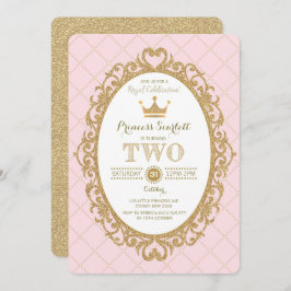 ピンクの金ゴールド王室のクラウンプリンセス2nd誕生日パーティー 招待状
